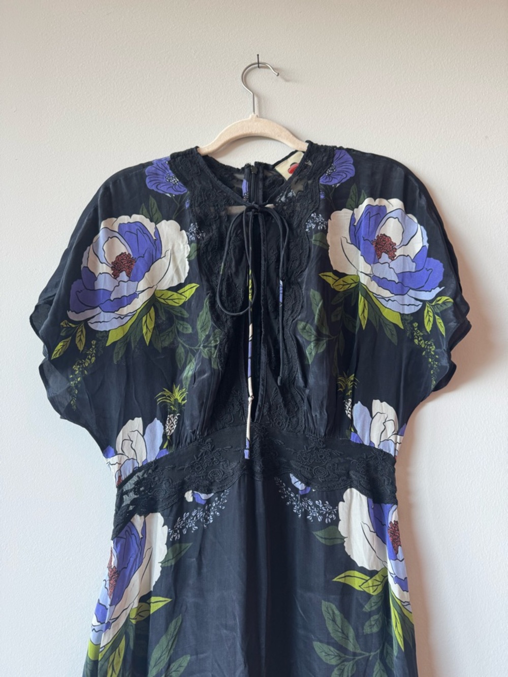$298 Farm Rio Black floral Lace Maxi Dress Size Medium M *missing Slip* - Picture 6 of 12